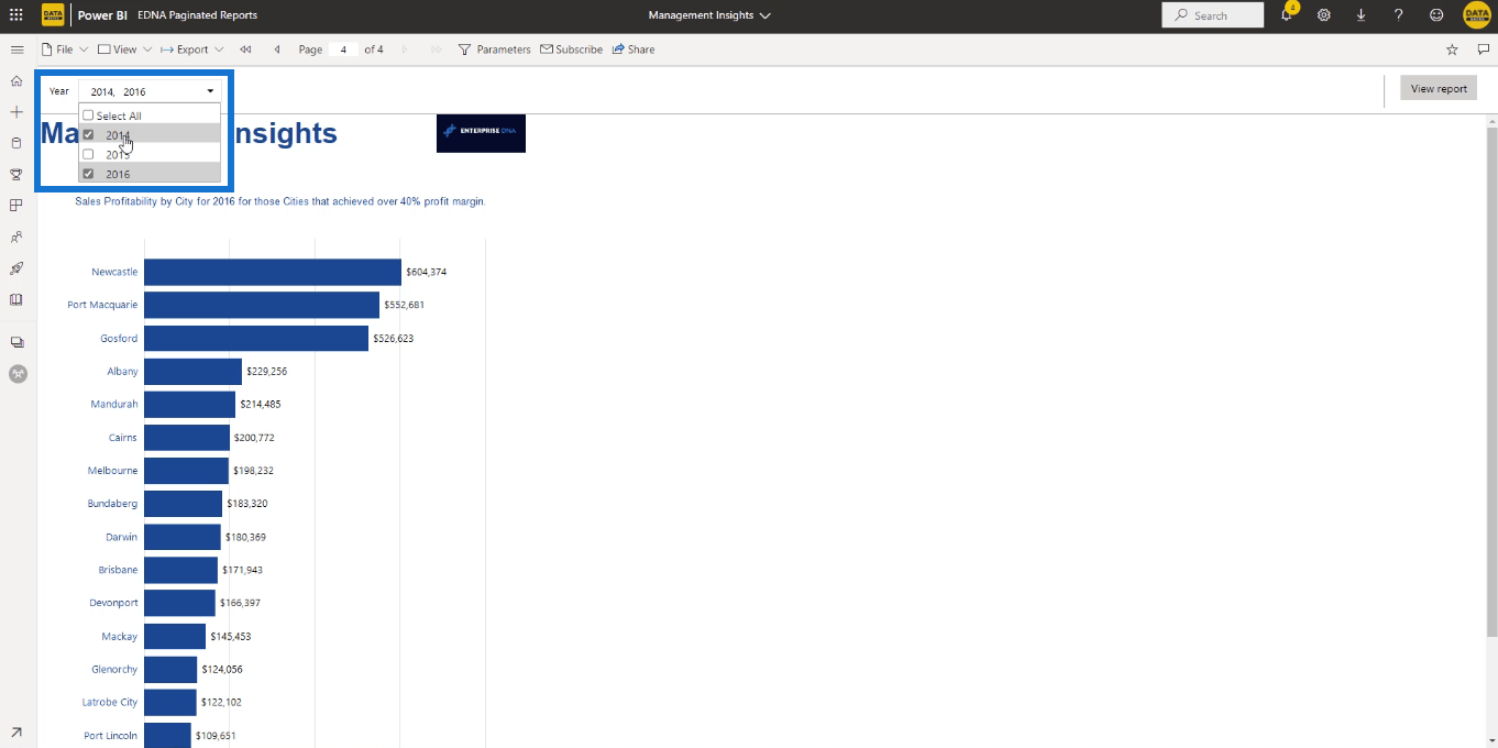 Rapports paginés dans LuckyTemplates : Comment publier et exporter