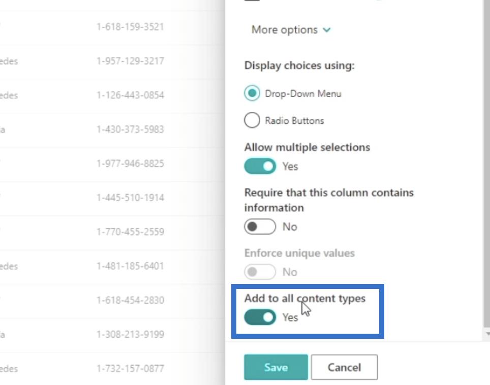 在列表中添加 SharePoint 選擇字段