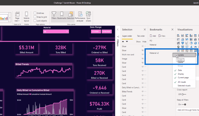 Signets dans LuckyTemplates - Regroupement par page de rapport