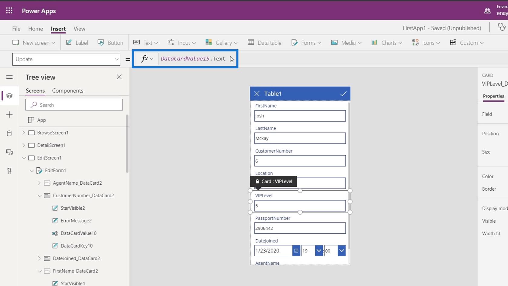 PowerApps 屏幕：編輯和更新