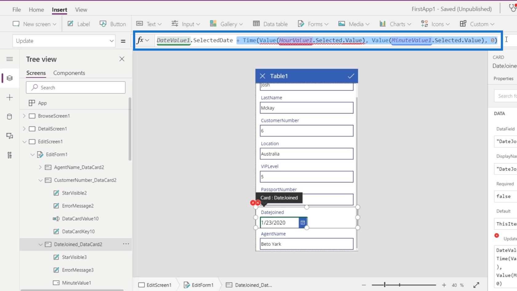 PowerApps 屏幕：編輯和更新