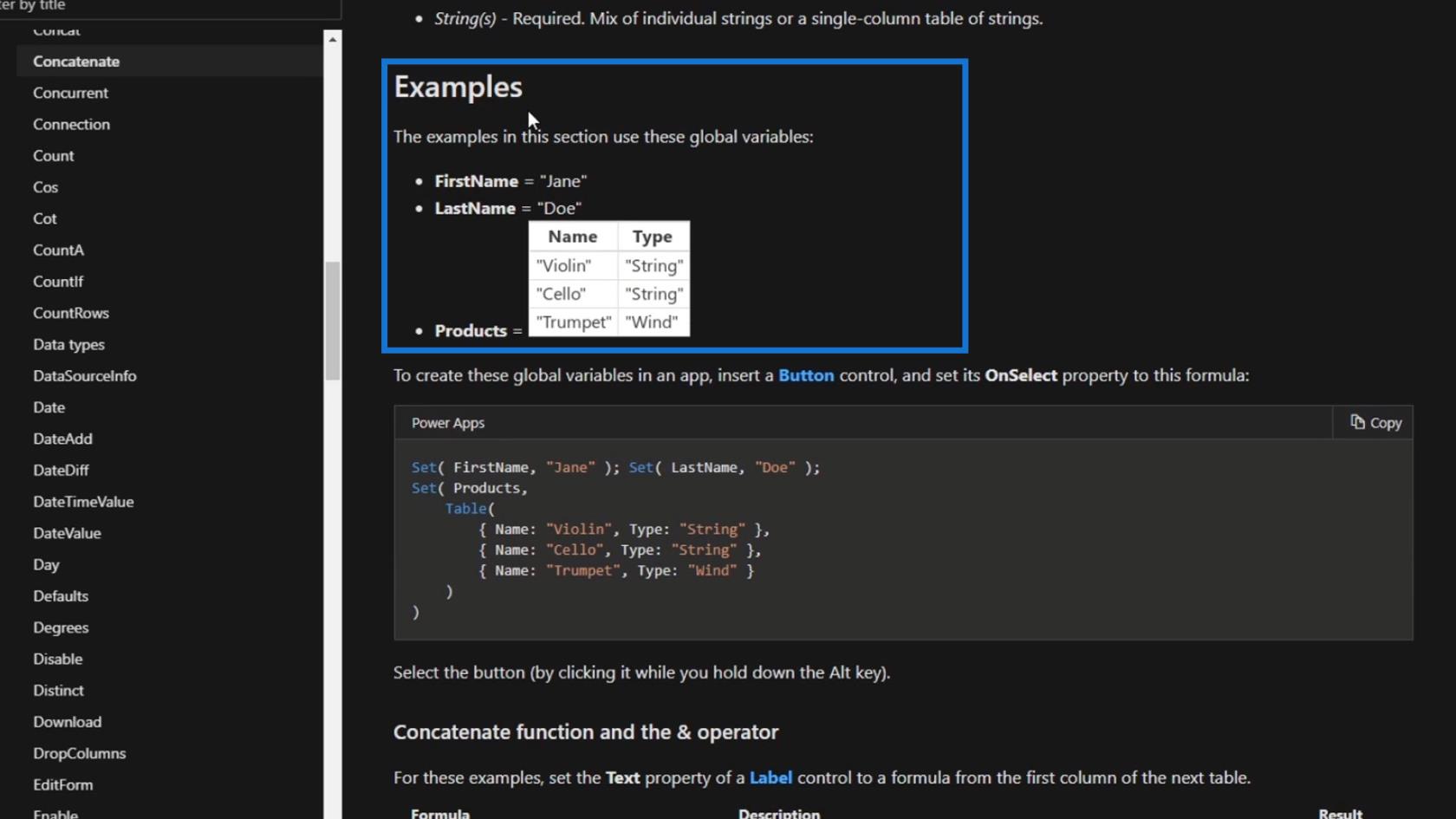 PowerApps 函數和公式 |  一個介紹