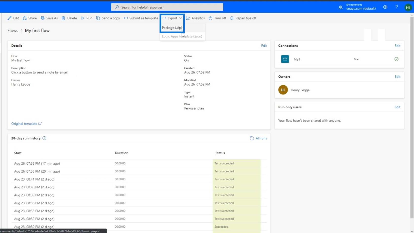 مشاركة سير العمل في Microsoft Power Automate