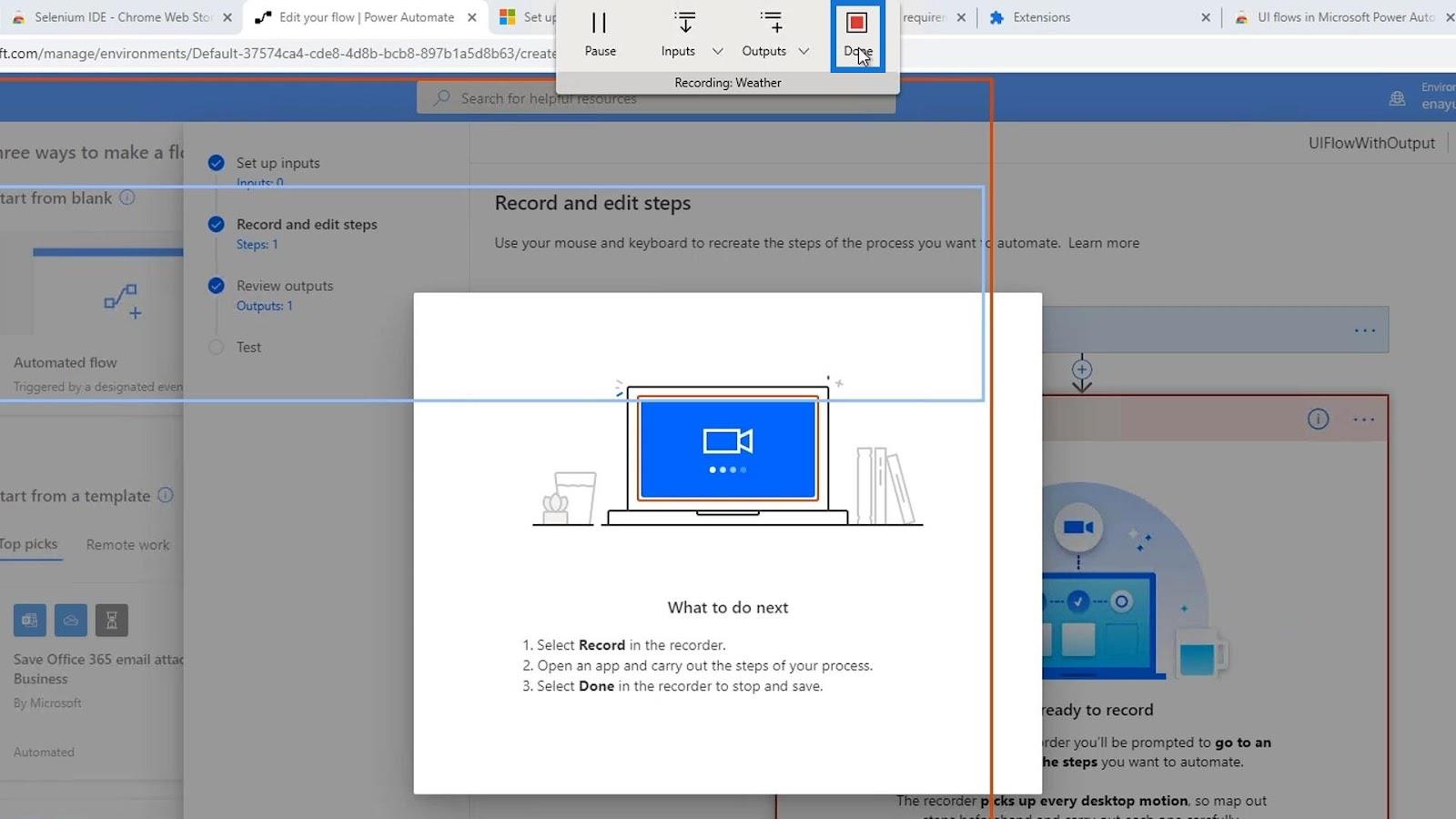 Power Automate 中的 UI 流輸出