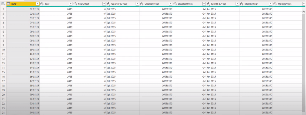 Table de dates étendue Fonction Power Query M