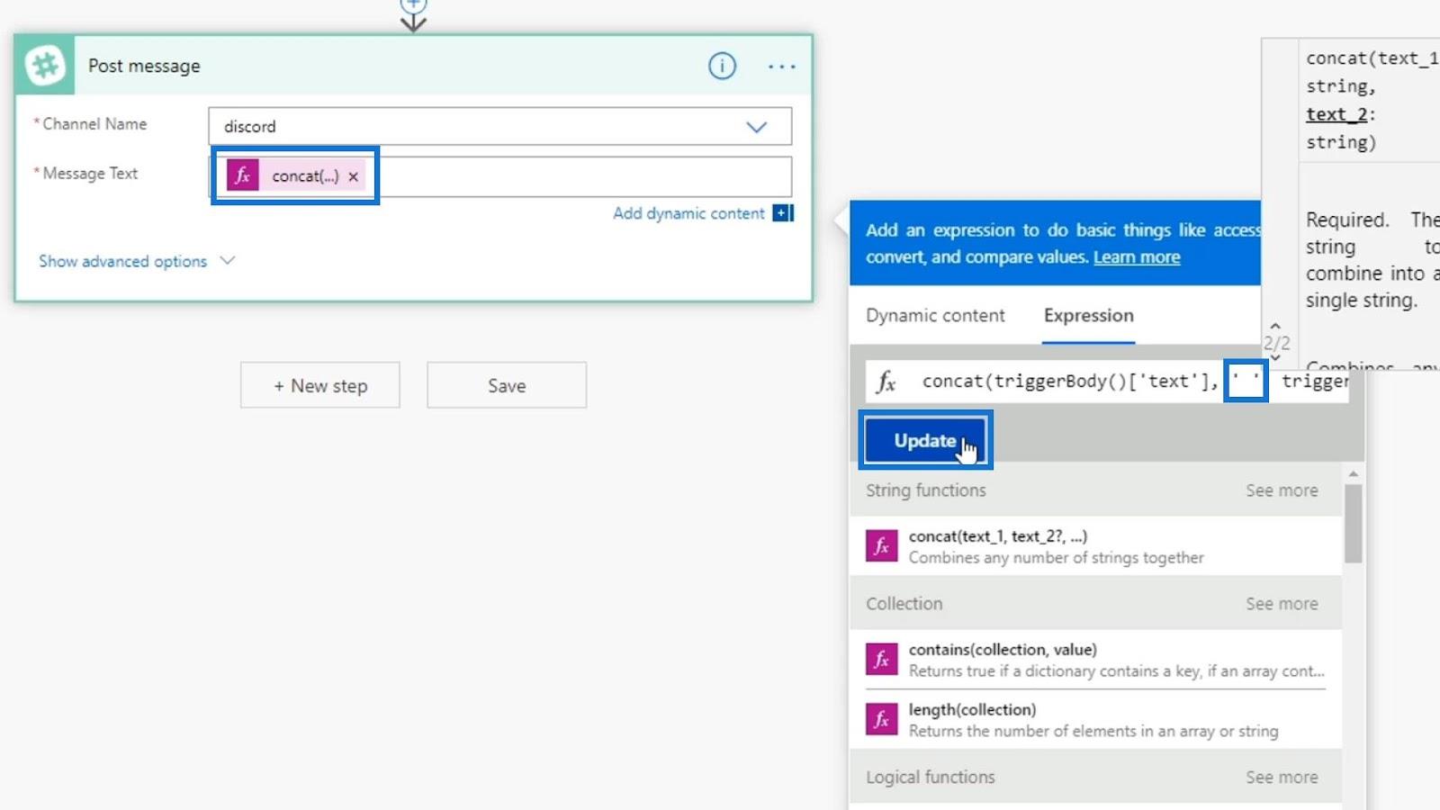 Fonctions de chaîne de flux Microsoft : concaténer et remplacer