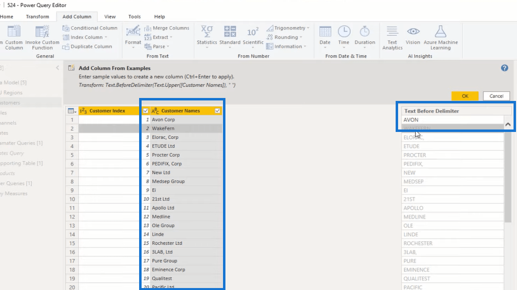 Colonne à partir d'exemples LuckyTemplates - Tutoriel Power Query