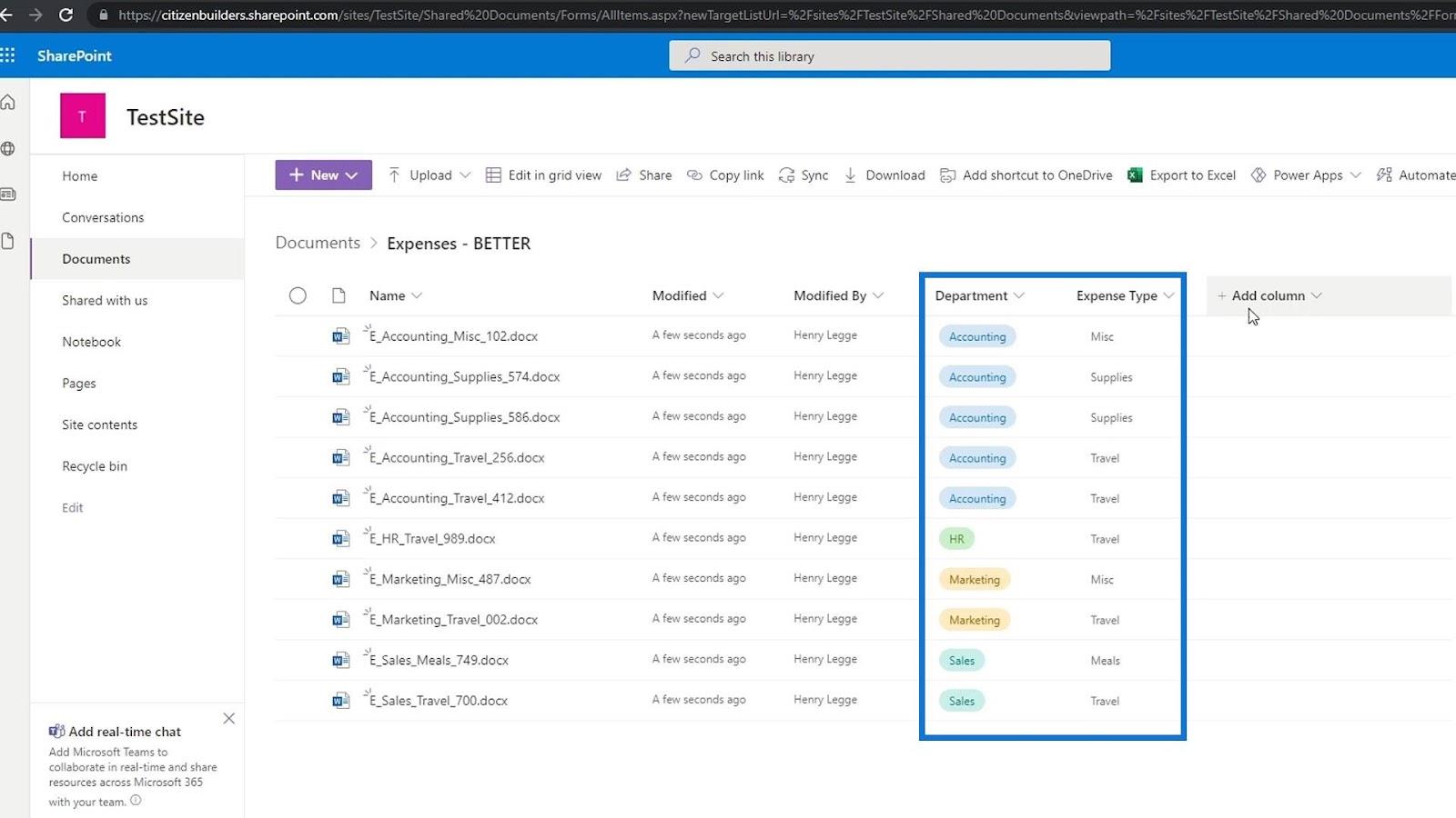 使用列在 SharePoint 中添加元數據