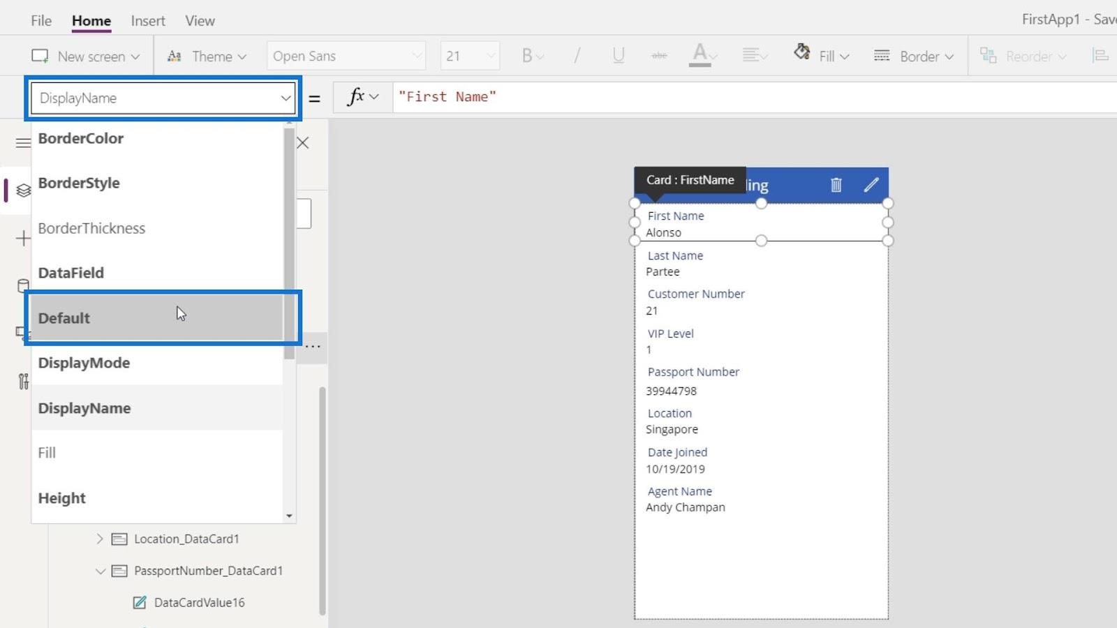 PowerApps 數據卡和屬性分配