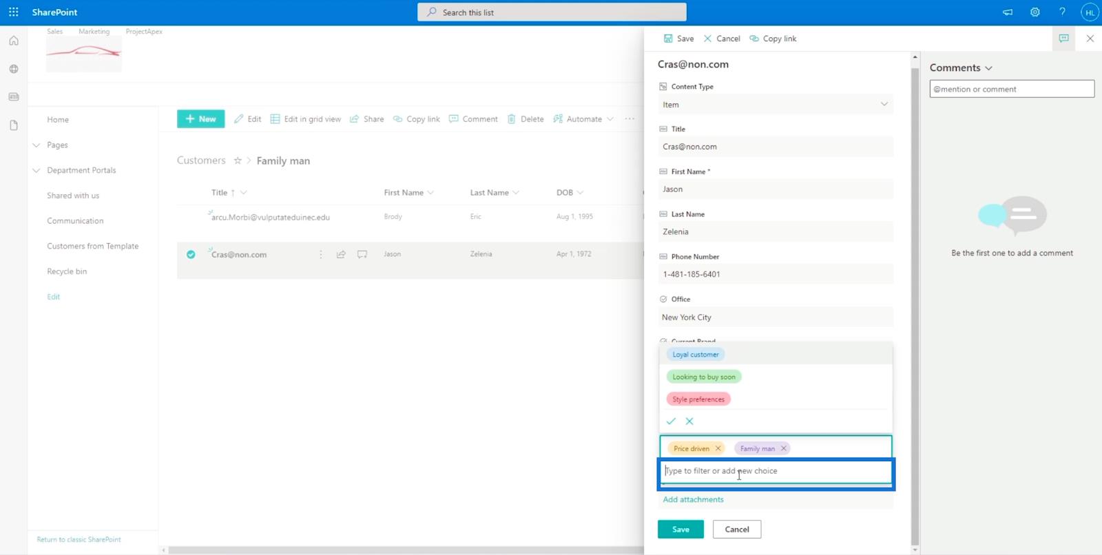 在列表中添加 SharePoint 選擇字段