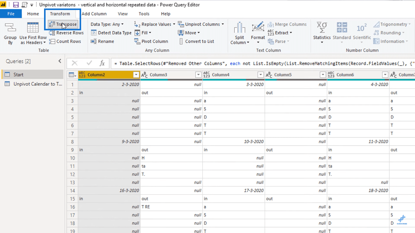 Transformer la disposition du type de calendrier en format tabulaire dans LuckyTemplates à l'aide de l'éditeur de requête