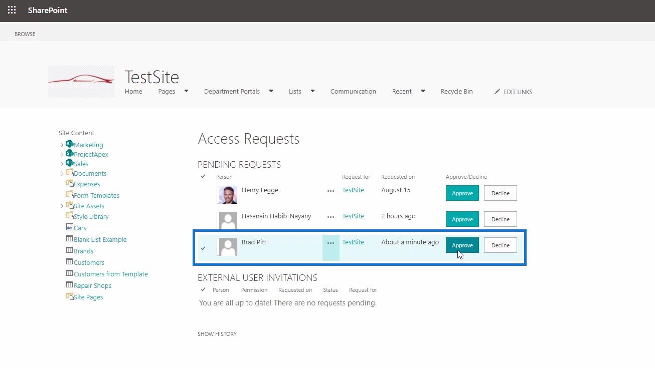 Personnalisation de la demande d'accès au site SharePoint