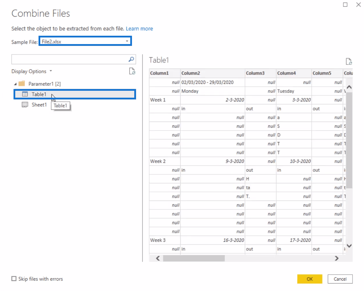 Mises en page du calendrier au format tabulaire à l'aide de Power Query