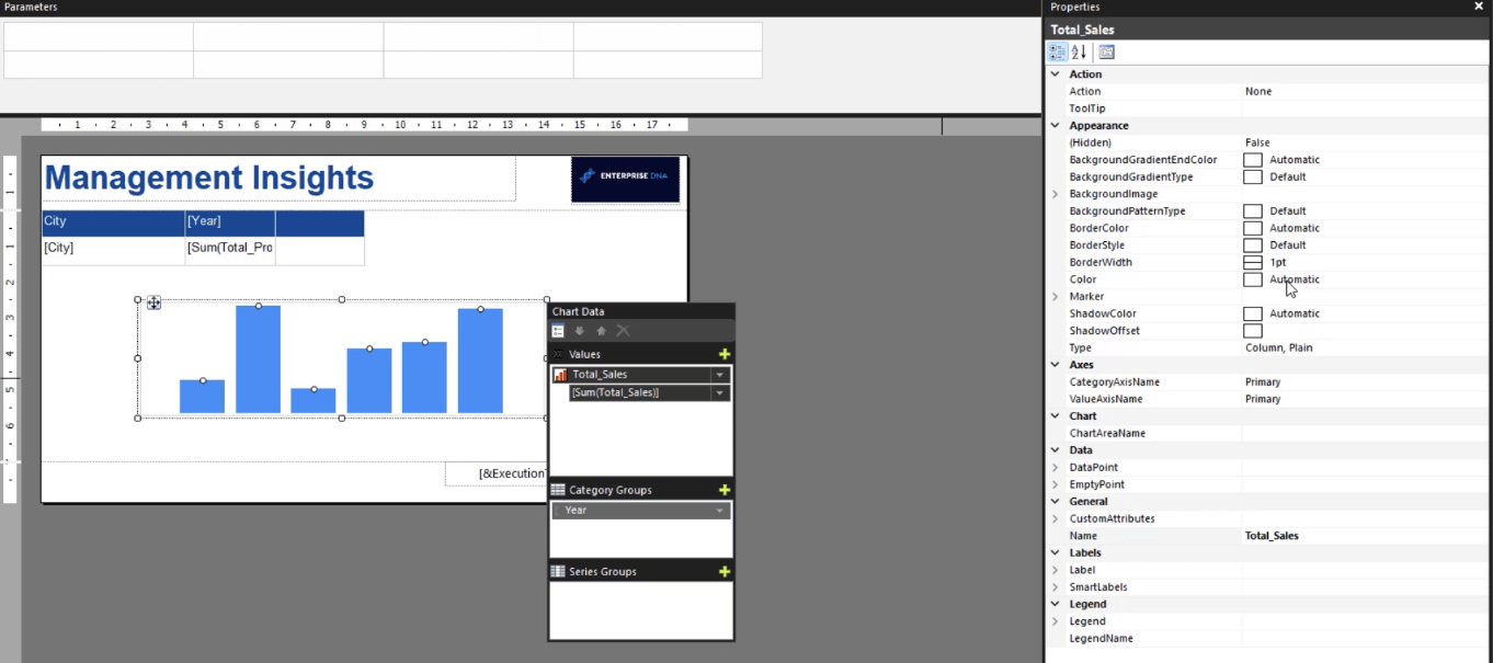 Como formatar um gráfico de barras de dados do SSRS Report Builder