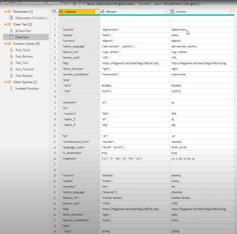 Création d'une fonction de nettoyage de texte personnalisée dans Power Query