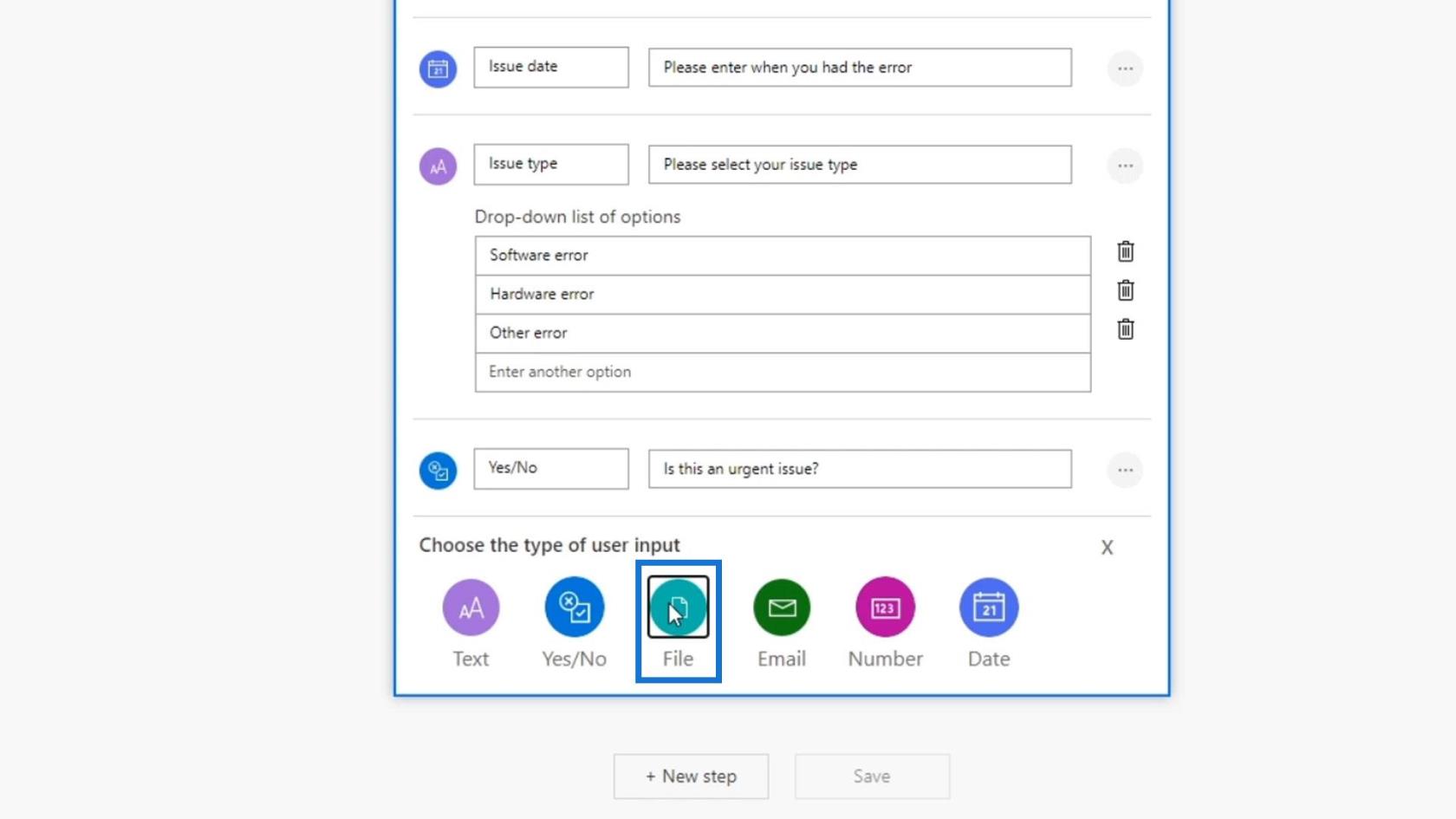 Workflow-Eingaben in Microsoft Power Automate