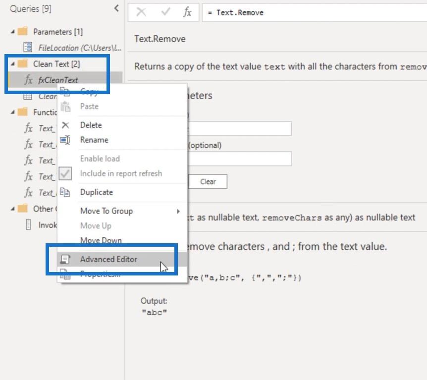 Création d'une fonction de nettoyage de texte personnalisée dans Power Query