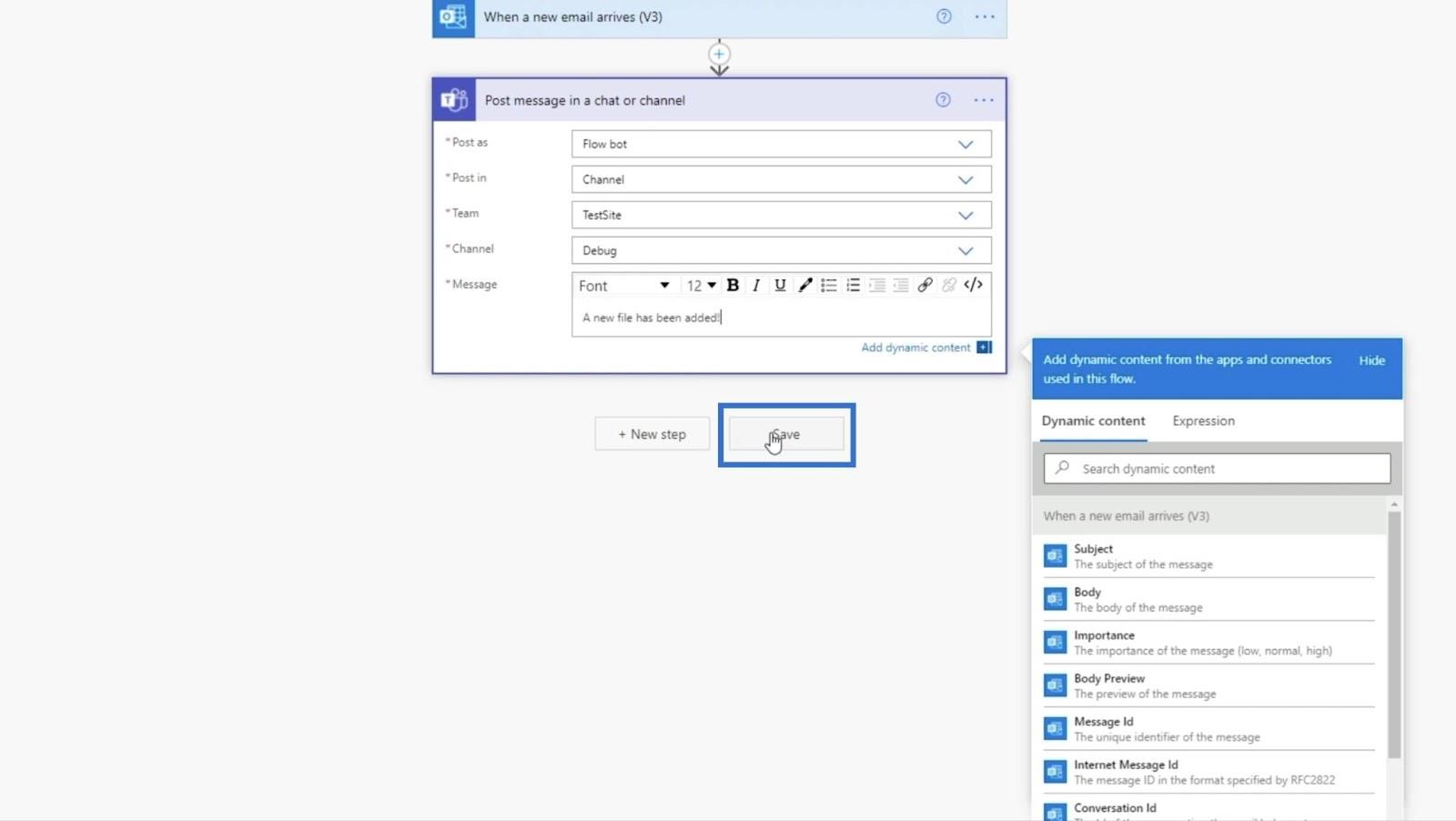 MS Flow : comment télécharger dans SharePoint par e-mail