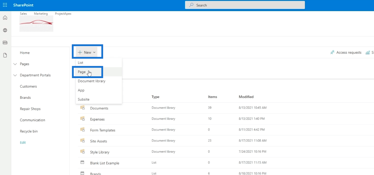 Ajout de la navigation de liste SharePoint