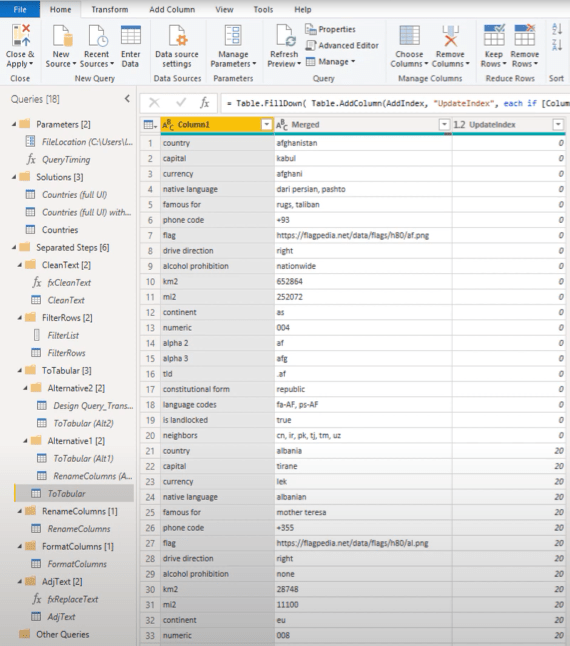 Table de dimension dans un fichier texte : solution Power Query