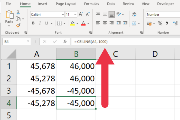 如何在 Excel 中四捨五入到最接近的千位