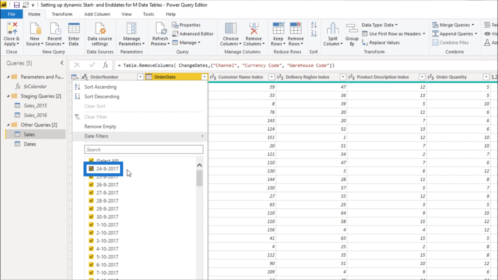 Configuration d'une date de début et d'une date de fin dynamiques pour les tables de dates Power Query