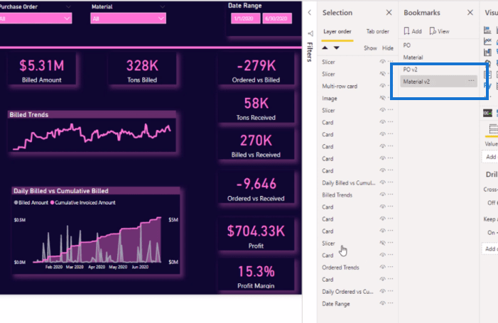 Signets dans LuckyTemplates - Regroupement par page de rapport