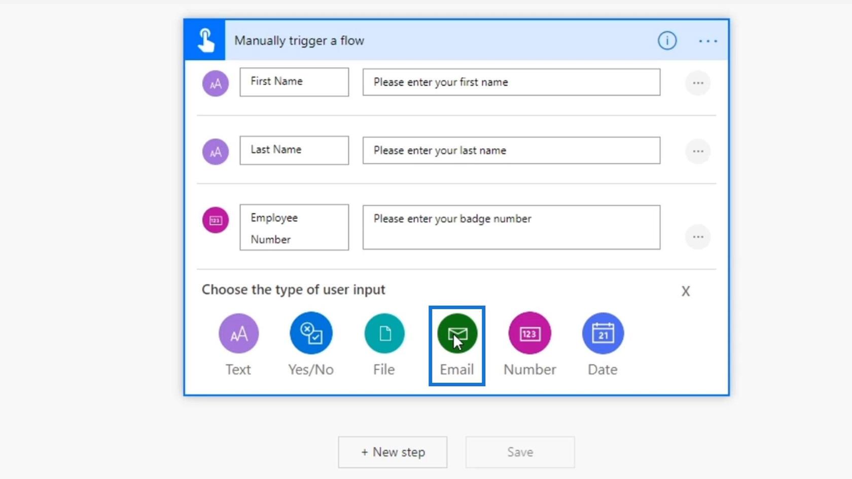 Workflow-Eingaben in Microsoft Power Automate