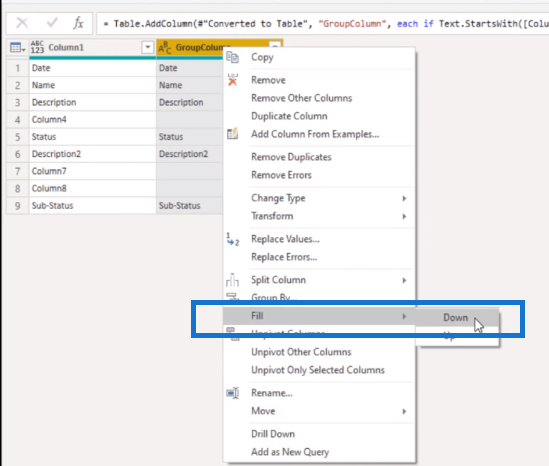 Comment fusionner dynamiquement des colonnes dans une table Power Query