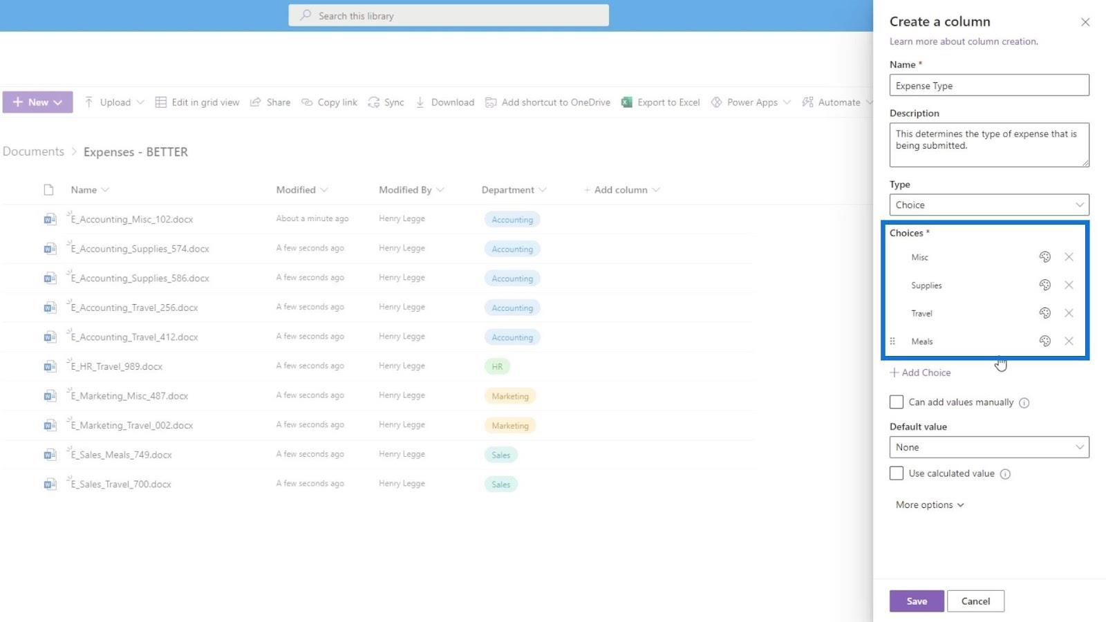 使用列在 SharePoint 中添加元數據