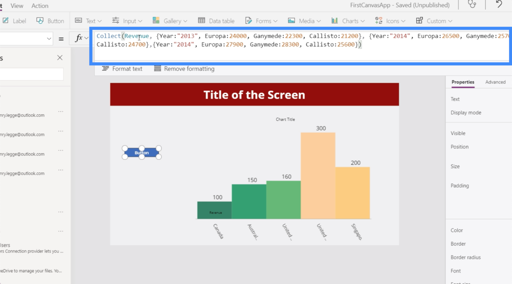 Tableaux, graphiques et images dynamiques PowerApps