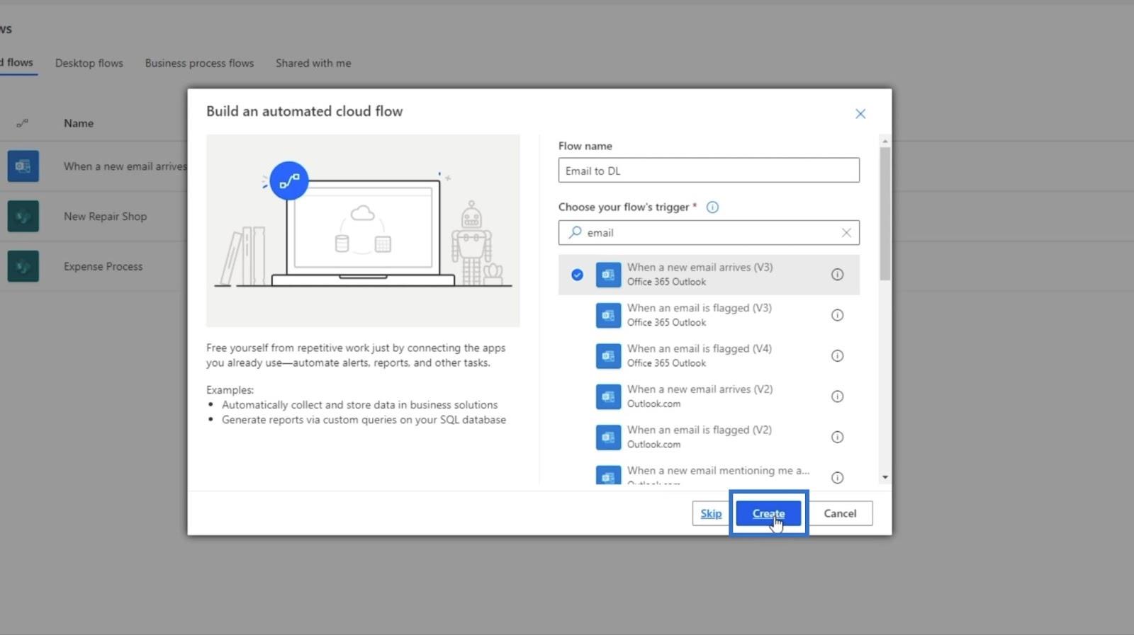 MS Flow : comment télécharger dans SharePoint par e-mail