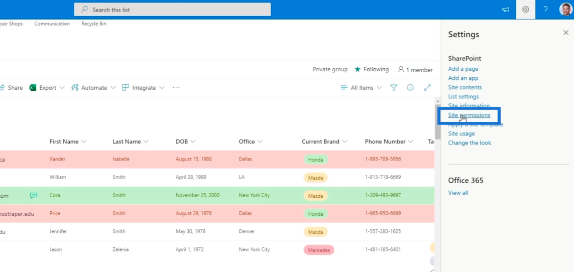 Ajout de la navigation de liste SharePoint