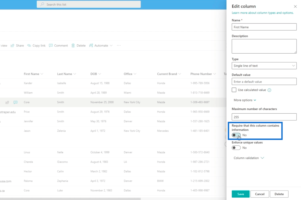 SharePoint 列驗證的兩種方式