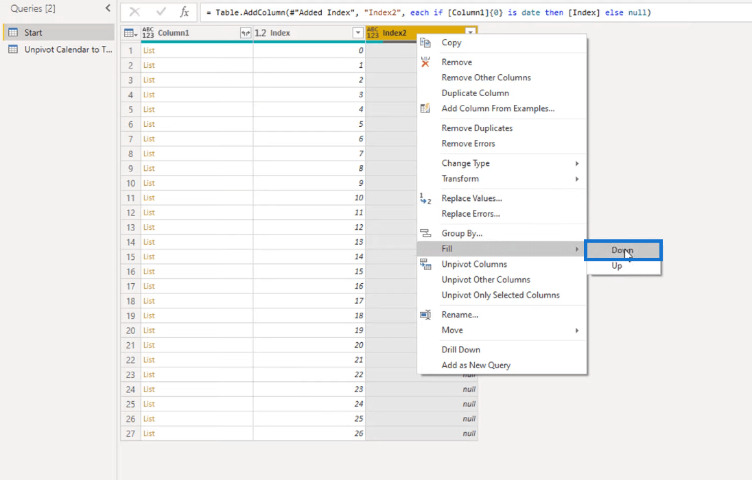 Transformer la disposition du type de calendrier en format tabulaire dans LuckyTemplates à l'aide de l'éditeur de requête