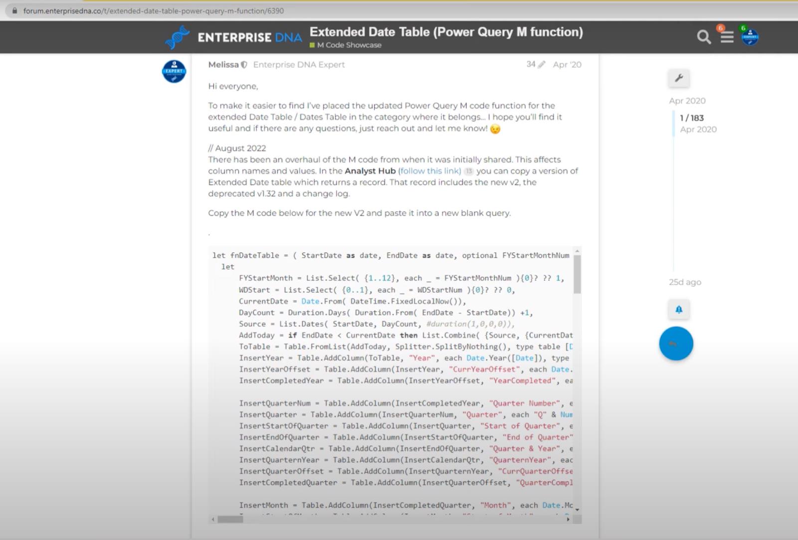 Présentation de la table de dates étendue Power Query V2