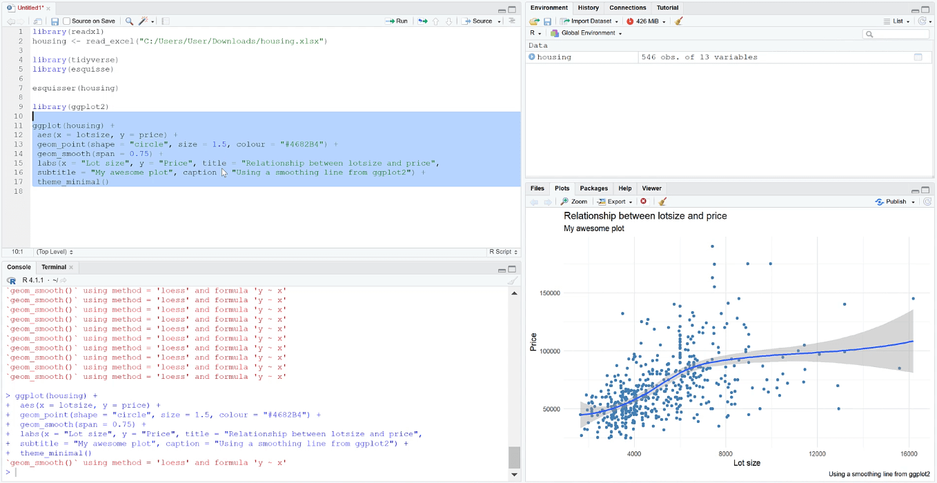 R 中的 GGPLOT2：使用 ESQUISSE 進行可視化