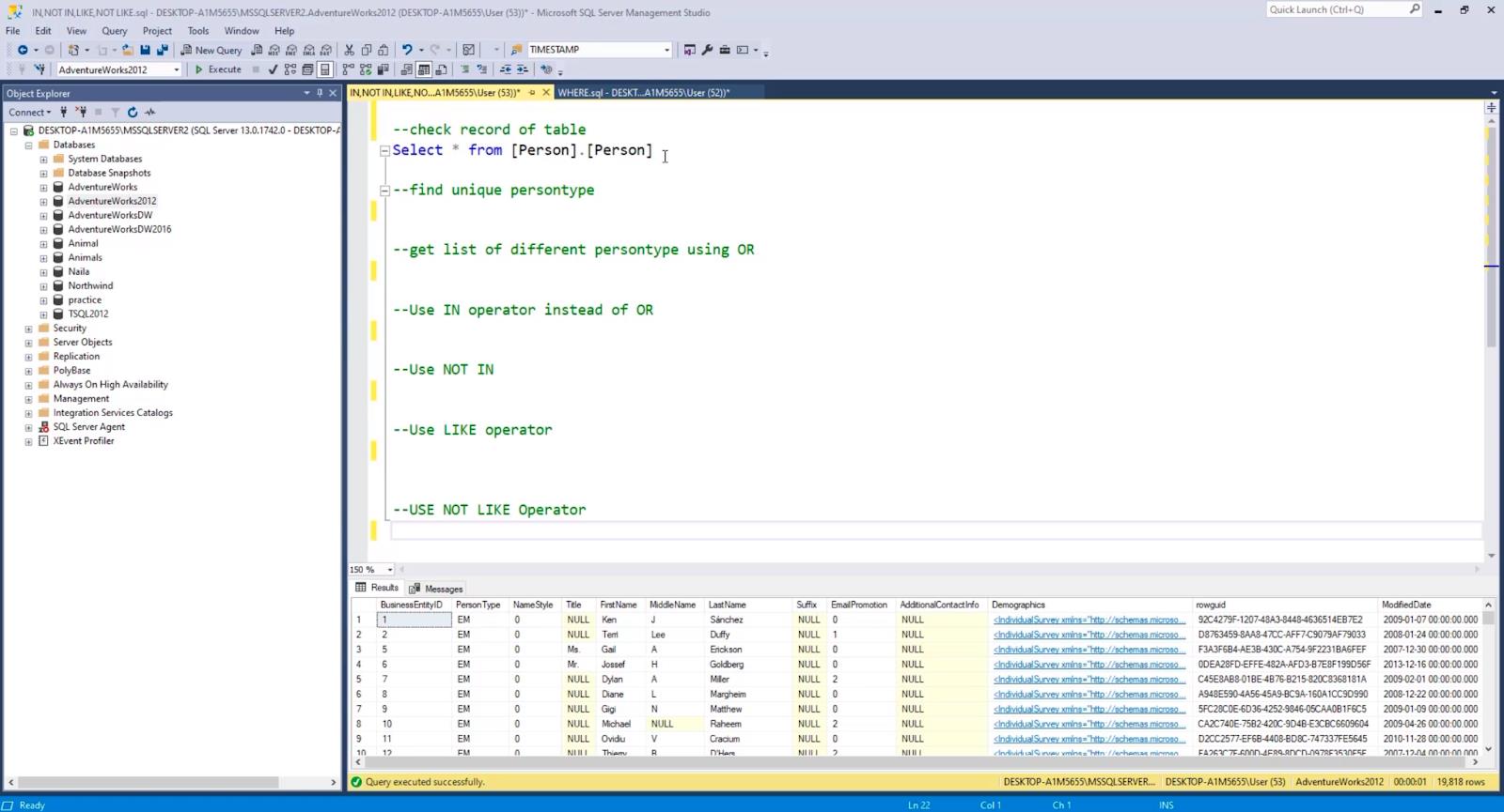 Filtrer dans SQL en utilisant IN, NOT IN, LIKE et NOT LIKE