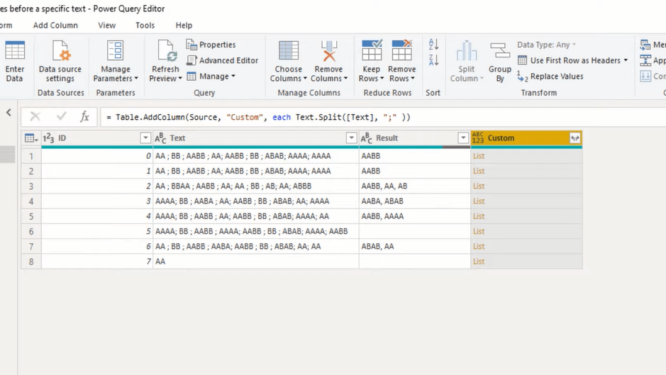 Uso del editor avanzado de Power Query para extraer valores antes de un texto específico