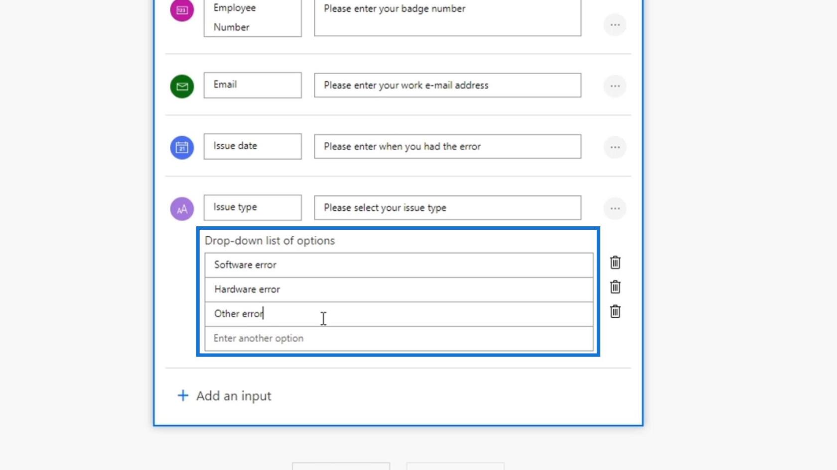 مدخلات سير العمل في Microsoft Power Automate