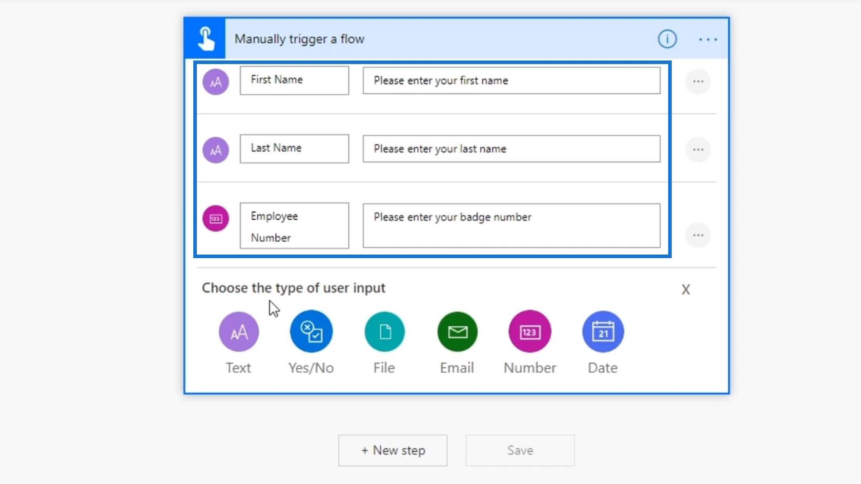 Dane wejściowe przepływu pracy w Microsoft Power Automate