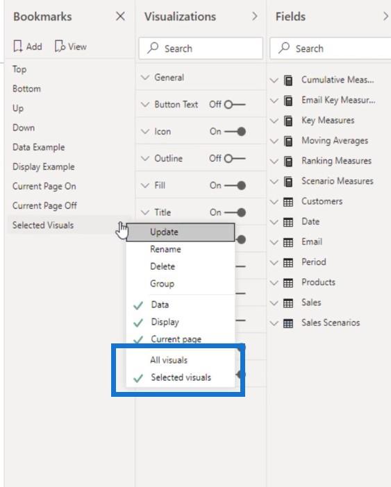 Comment utiliser les options dans un signet dans LuckyTemplates