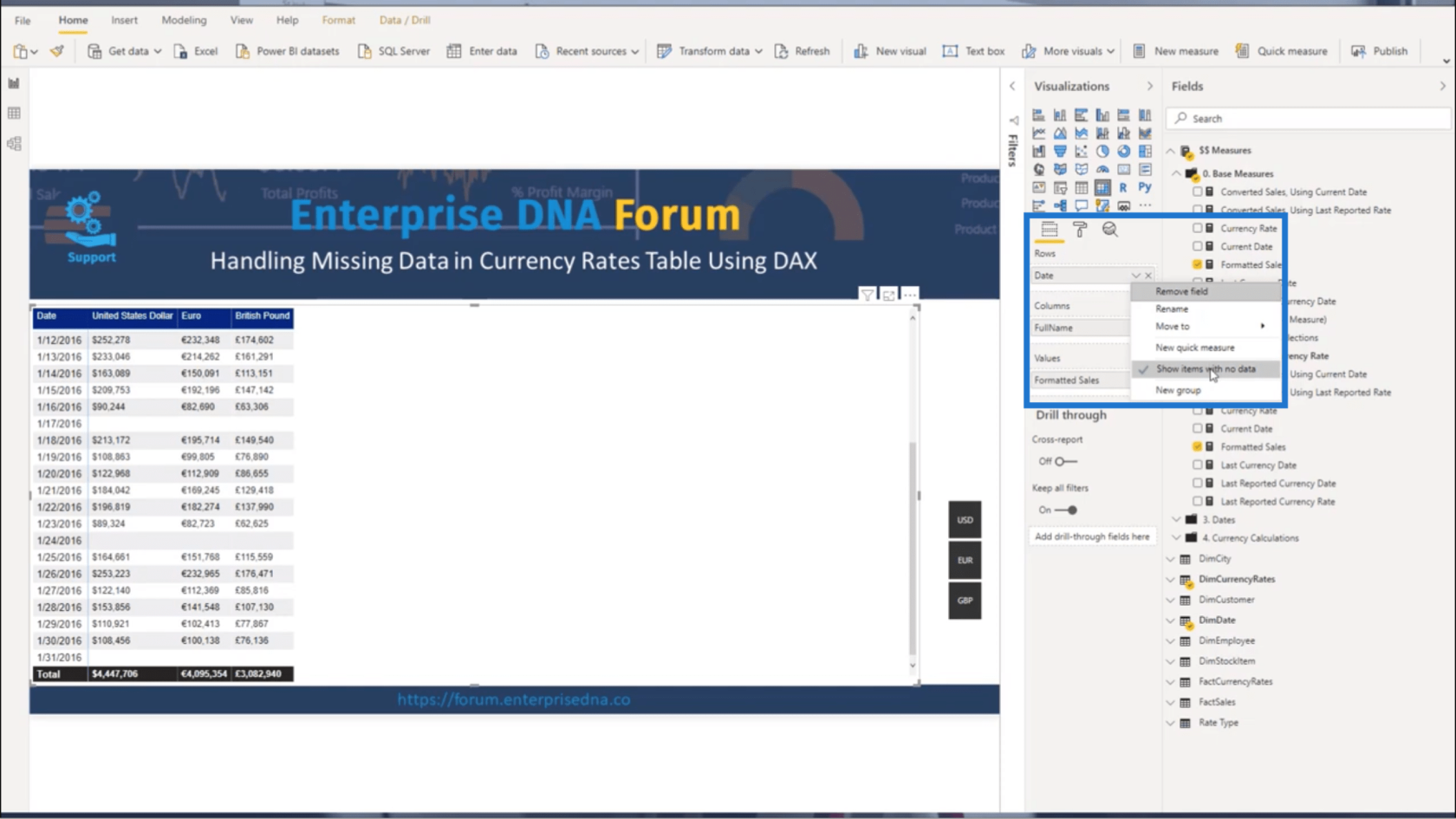 貨幣匯率表——使用 DAX 計算缺失數據