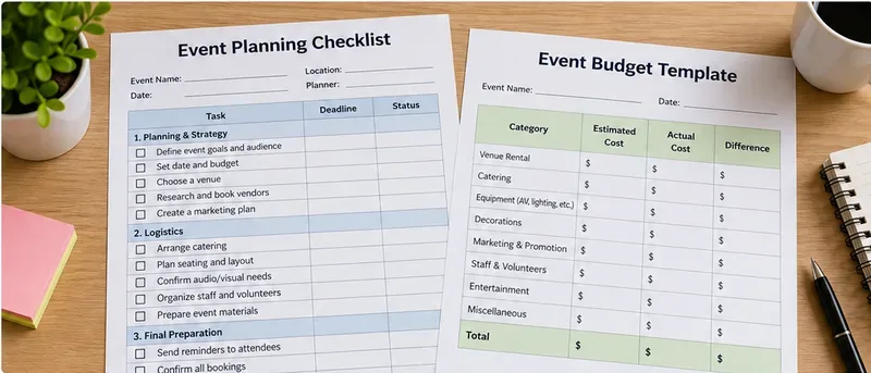 Lista de verificación y plantilla de presupuesto para planificación de eventos imprimible para Word